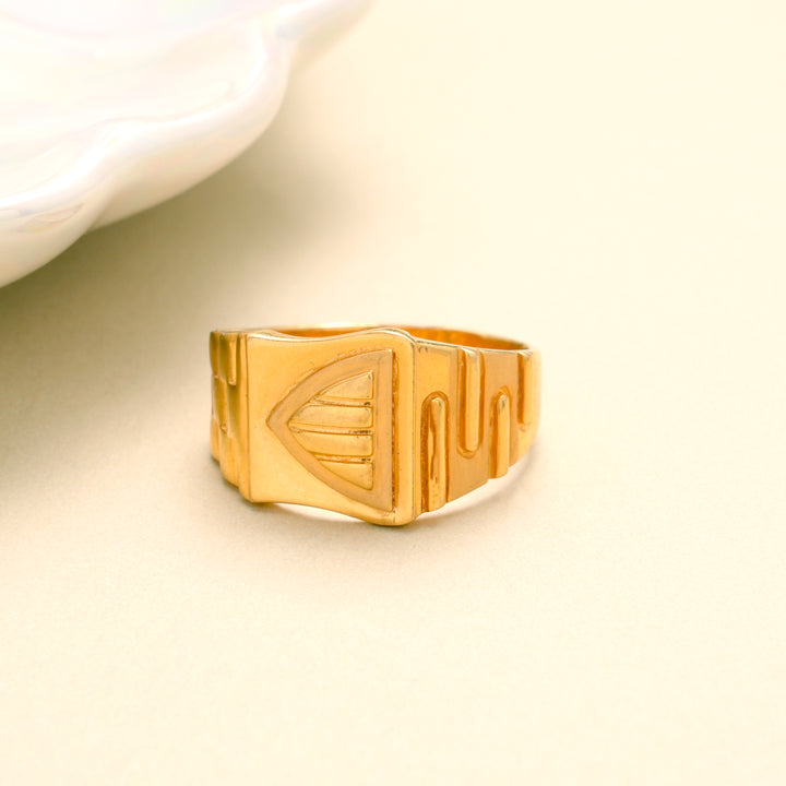 Geometric Symbol Gents Gold Ring