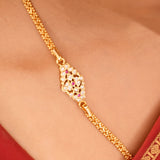Pink and White Stone Silver Mugappu Chain