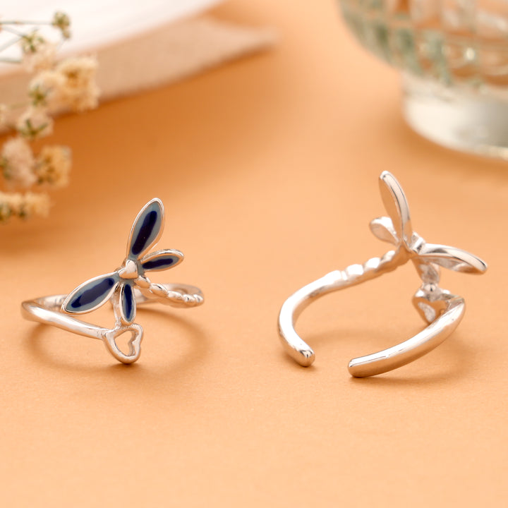 Silver Blue Dragonfly Toe Ring