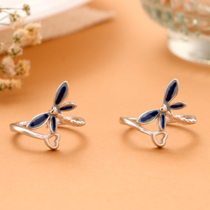 Silver Blue Dragonfly Toe Ring