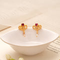 Minimal Ruby Heart Design Golden Earring