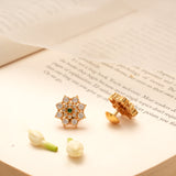 Traditional Floral Emerald Kundan Golden Stud