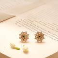 Traditional Floral Emerald Kundan Golden Stud
