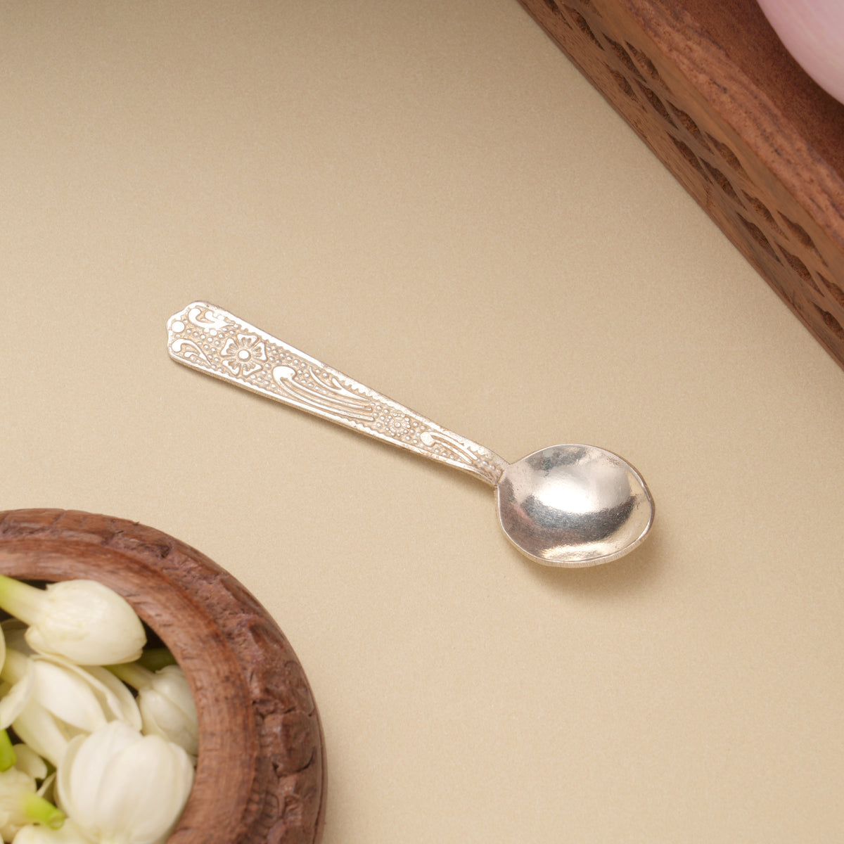 Minimalist Floral Baby Silver Spoon