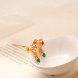 Sunflower Ruby and Emerald Beads Golden Earring