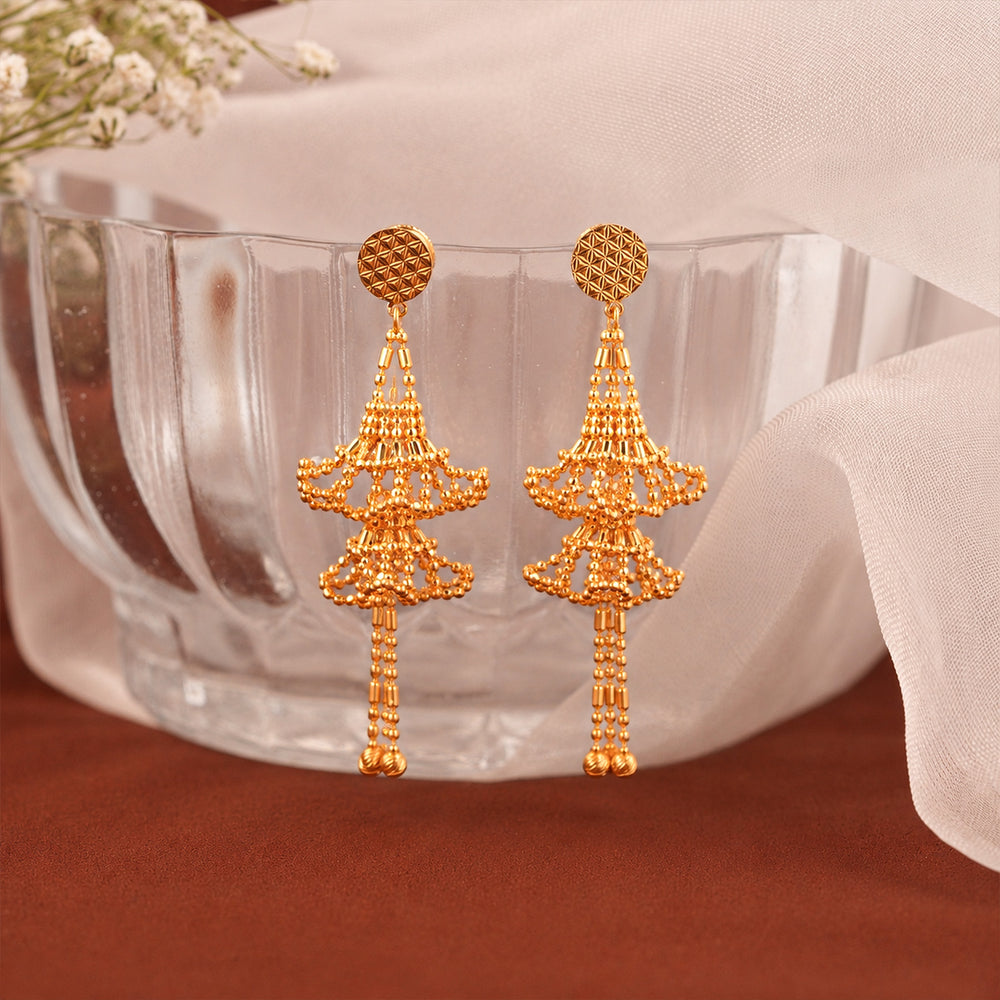 Gold Layered Filigree Tassel Drop Earrings