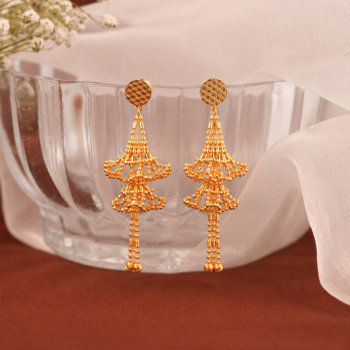 Gold Layered Filigree Tassel Drop Earrings