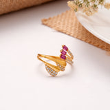 Ruby Stone Flower Design Golden Ring