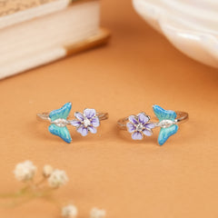 Purple Floral with Blue Butterfly Silver Metti