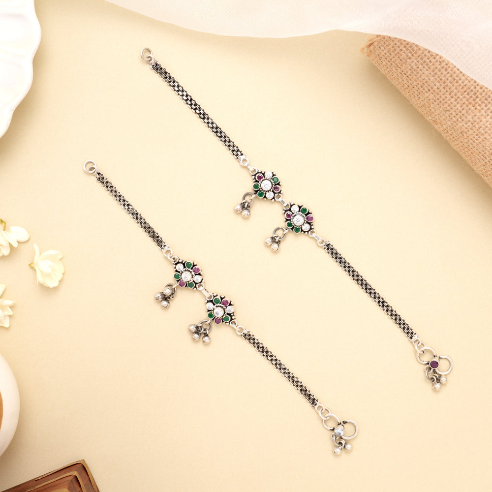 Silver Floral Dew Drop Antique Anklet
