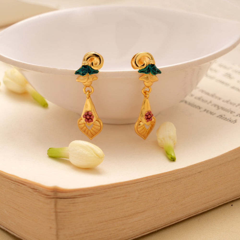 Curved Leaf Design Triangle Drops Golden Earring