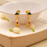 Curved Leaf Design Triangle Drops Golden Earring
