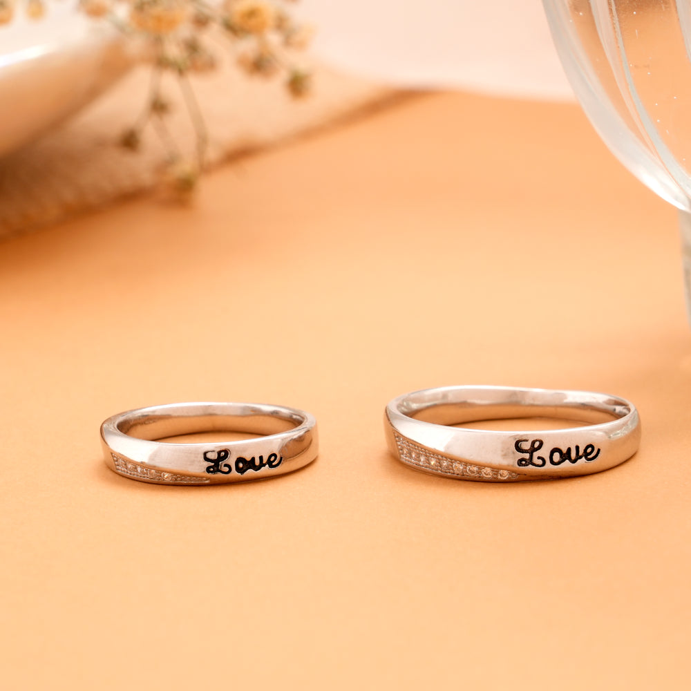 Trending Love Print with Stone Silver Couple Ring