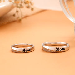 Trending Love Print with Stone Silver Couple Ring