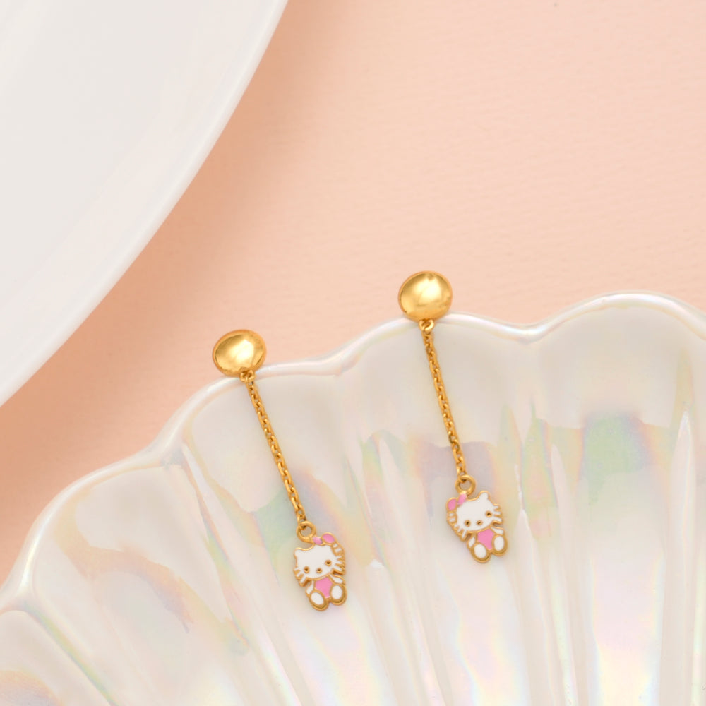 Hello Kitty Chain Drop Gold Earrings