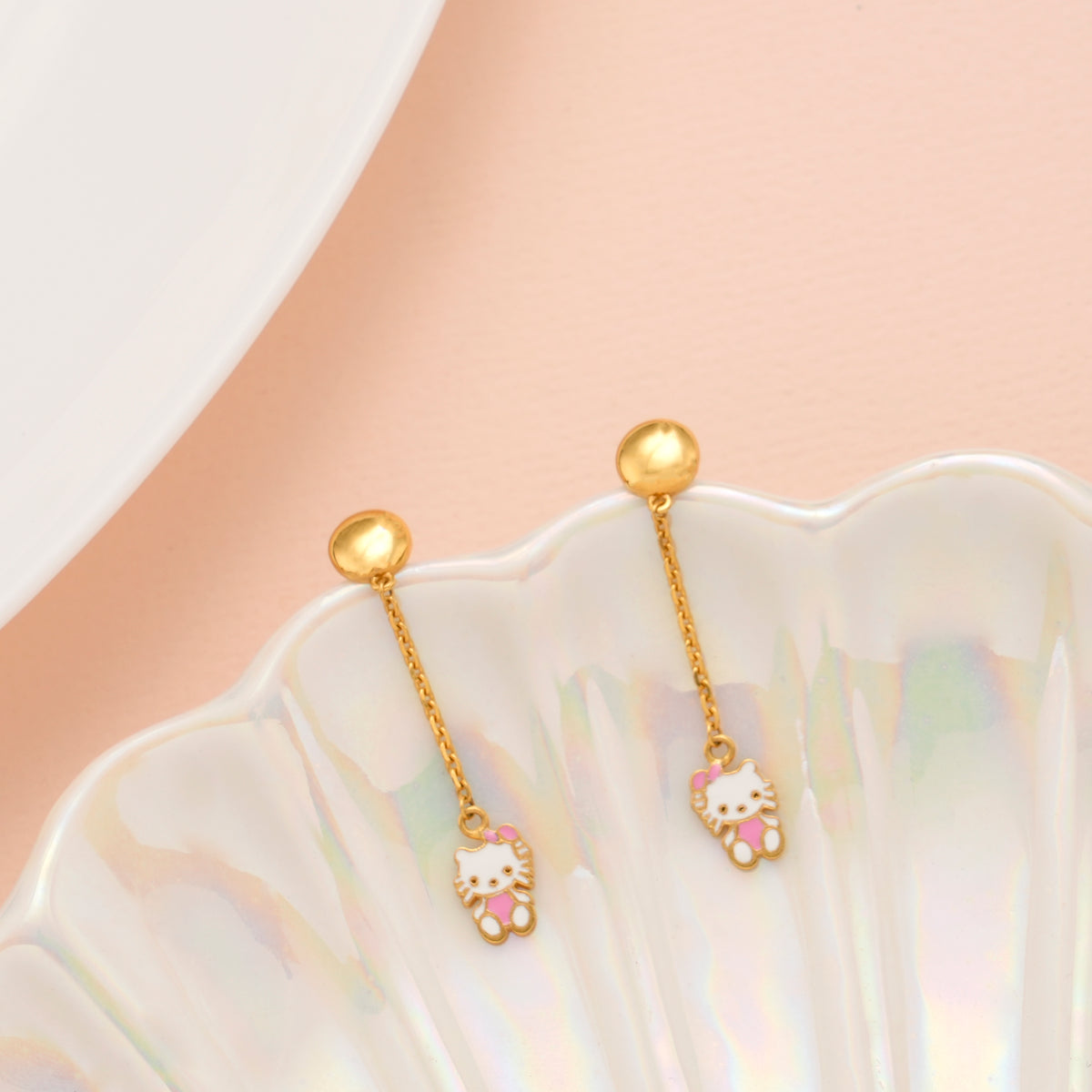 Hello Kitty Chain Drop Gold Earrings