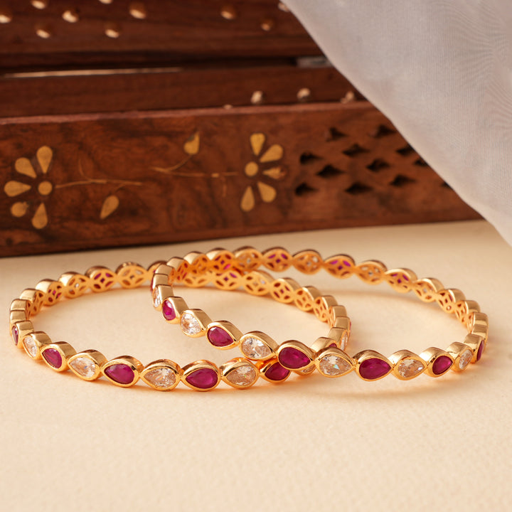 Ruby and White Stone Silver Bangles