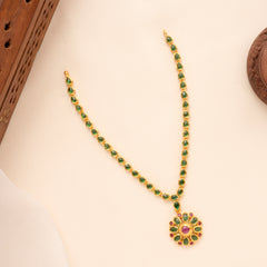 Vintage Style Ruby Emerald Blossom Golden Necklace
