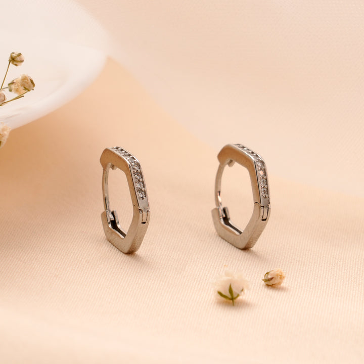 Pentagon Design Hoop Silver Stud