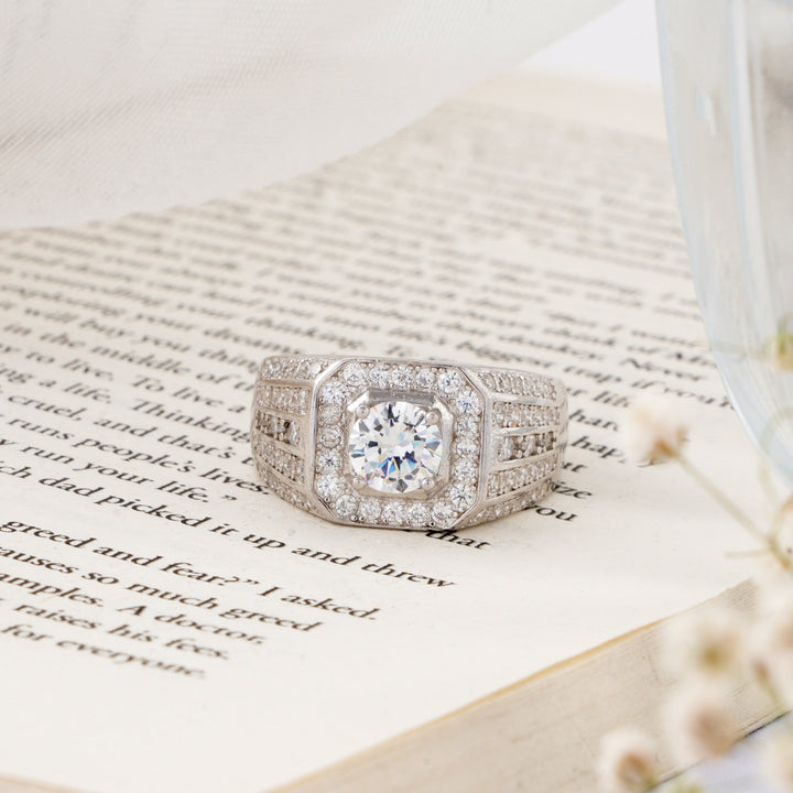 Elegant Moissanite Men’s Silver Ring