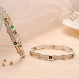 Elegant Green Stone Silver Bangle