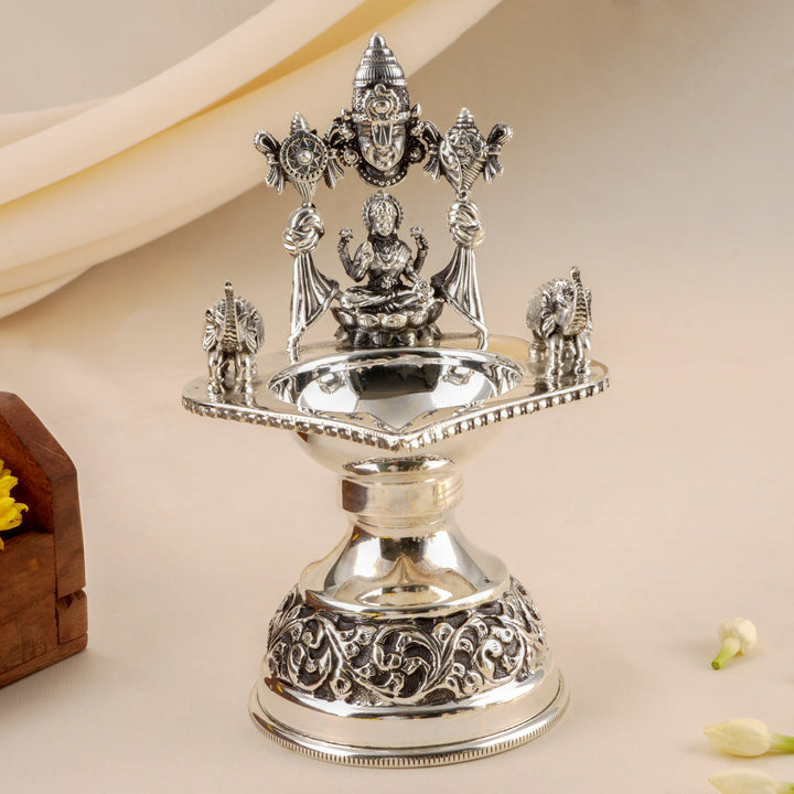 Lakshmi Venkateshwara Antique Silver Vilakku