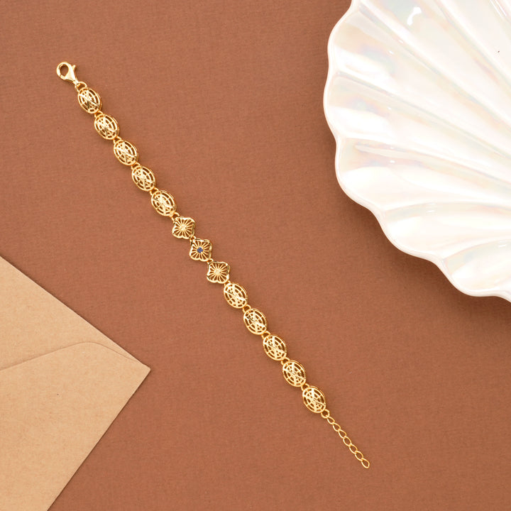 Triple Clover Floral Link Golden Bracelet