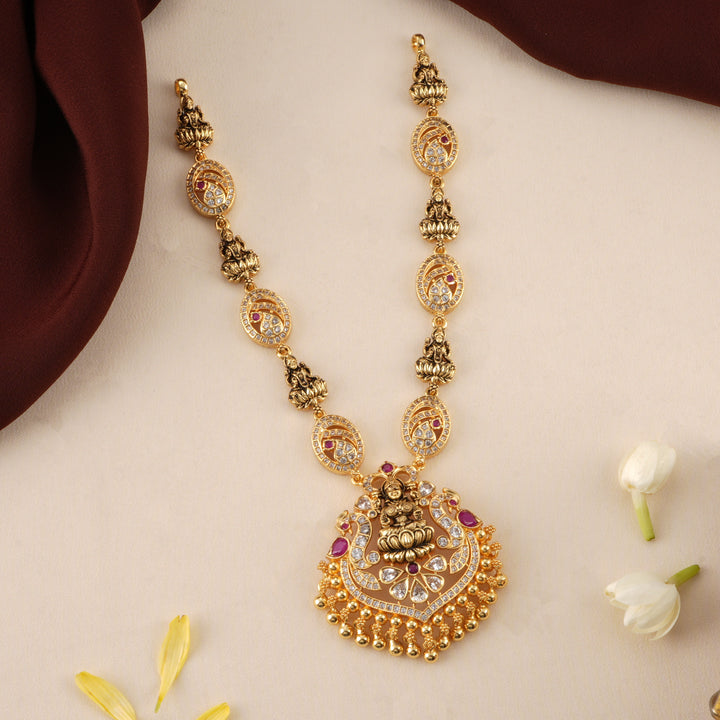 Traditional Lakshmi With Golden Drop Necklace