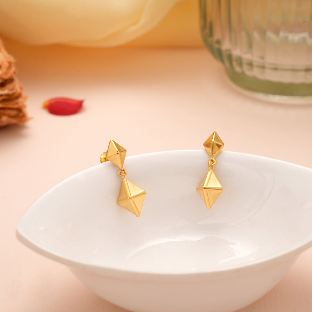 Stylish Pyramid Shape Gold Dangle Earring