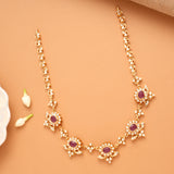 Blossom Ruby Floral White Stone Golden Necklace