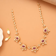 Blossom Ruby Floral White Stone Golden Necklace