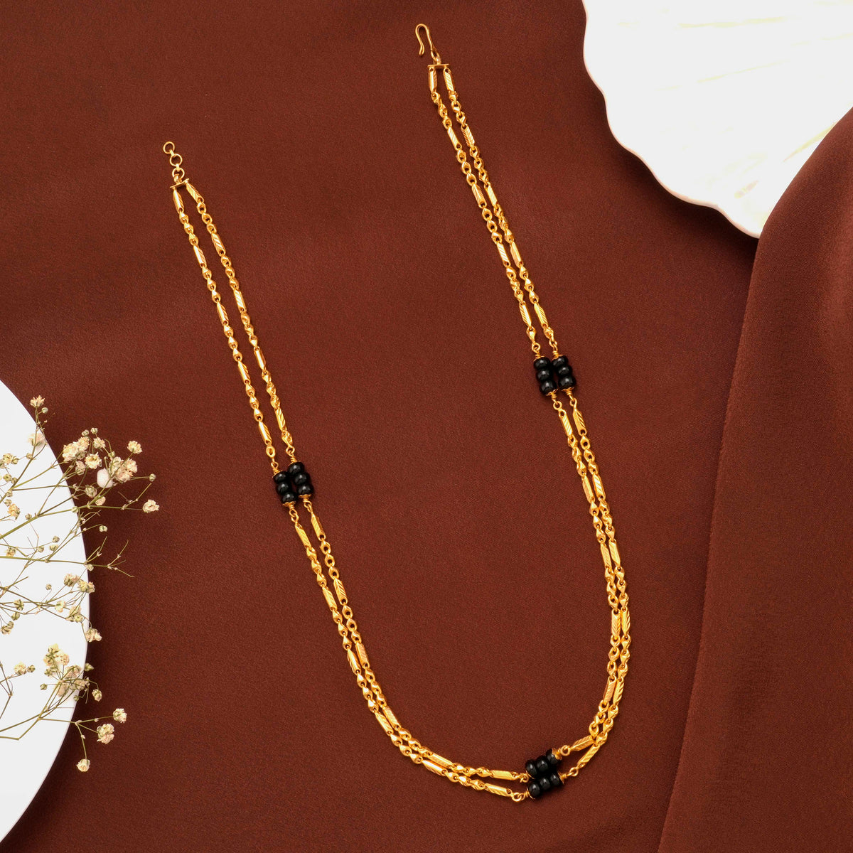 Traditional Mangal Sutra Black Beads Gold Chain