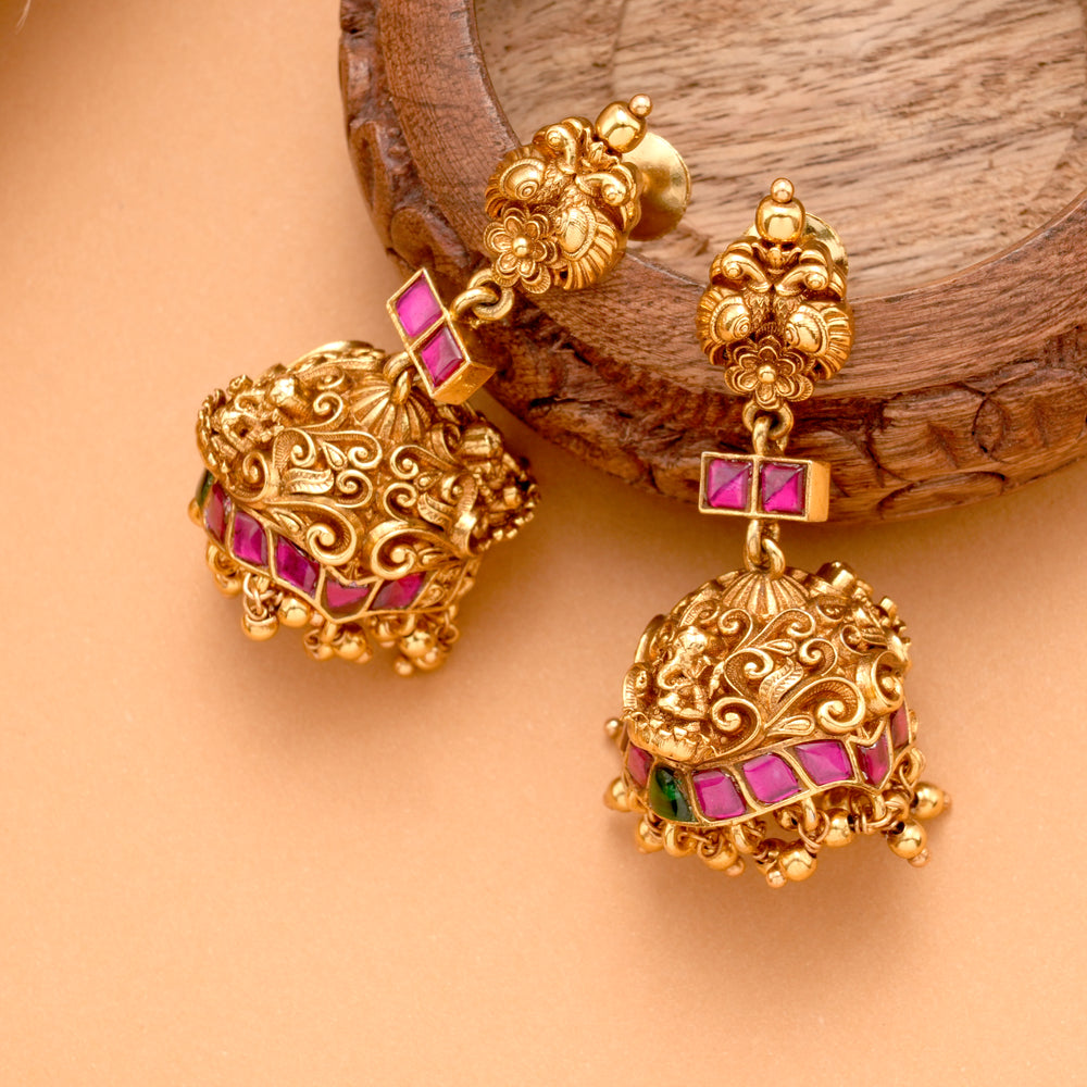 Temple Inspired Ruby Vinayagar Golden Jhumkas