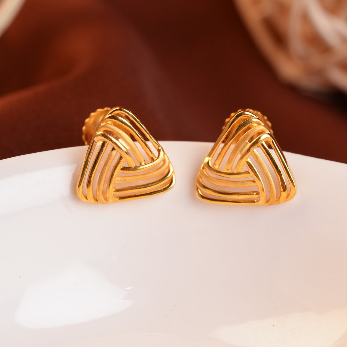 Gold Triangle Knot Stud Earrings