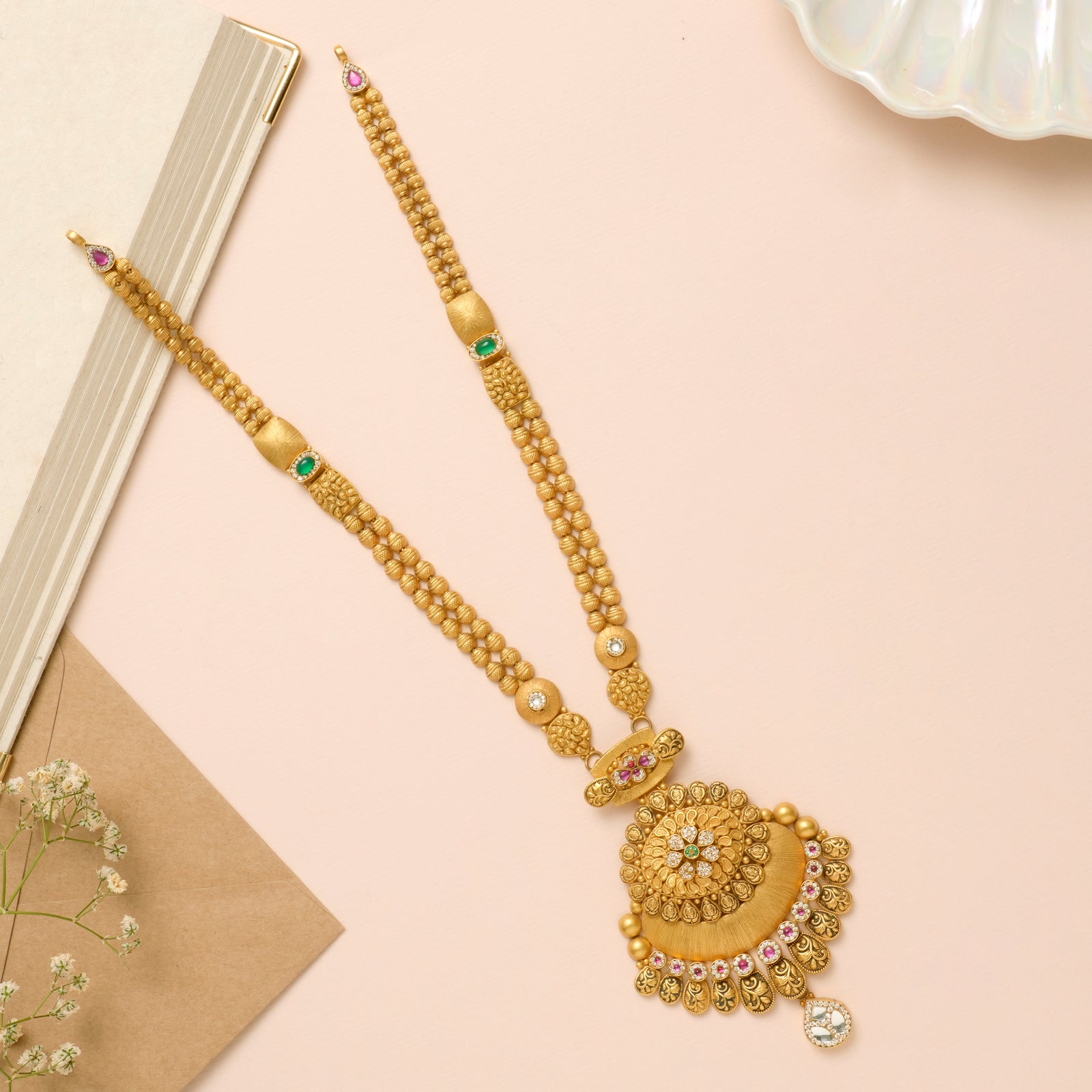 Antique Floral Designer Gold Beads Haram