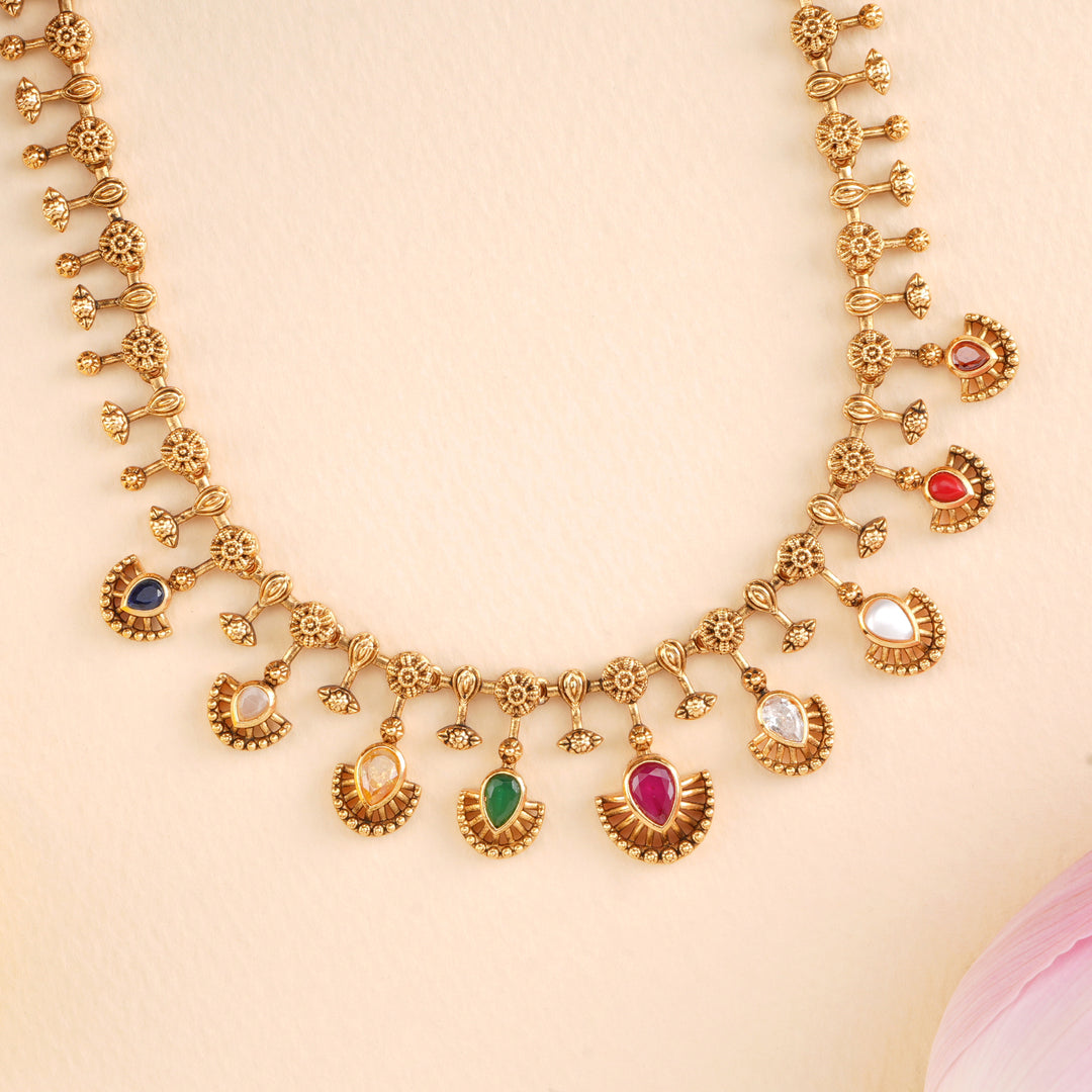 Traditional Navaratna Rain Drops Necklace