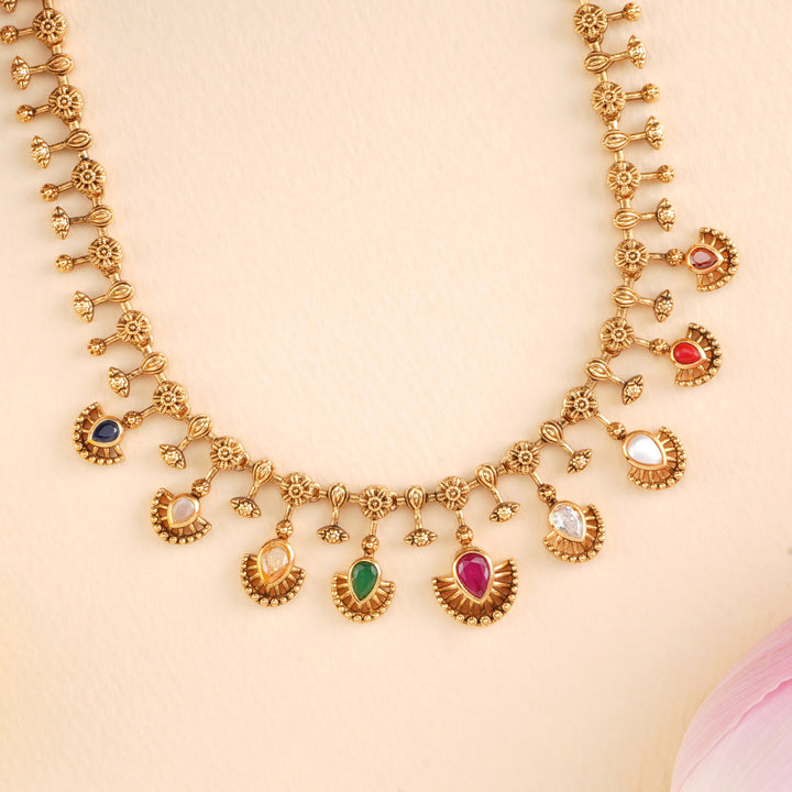 Traditional Navaratna Rain Drops Necklace