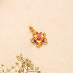 Blooming Ruby Flower Golden Pendant