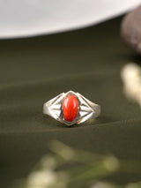 Traditional Red Coral Gemstone Silver Ring