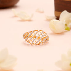 Gold Net Design Ring with Stones for Women