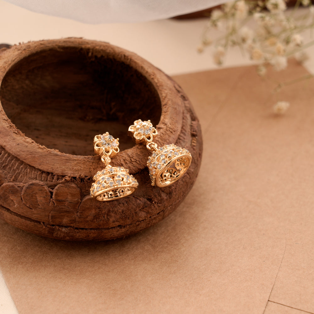 Ethnic Floral Gold Plated Jhumkas