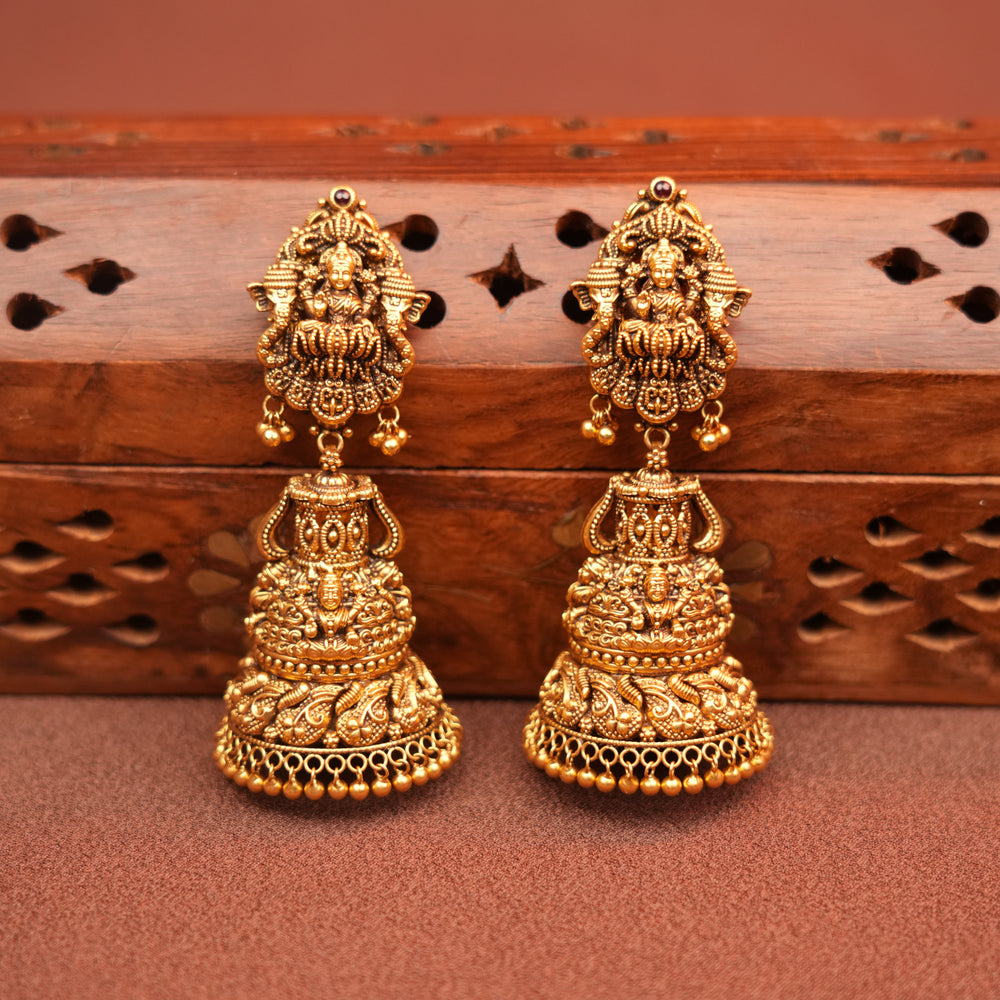 Traditional Antique Gold Temple Jhumka Earrings