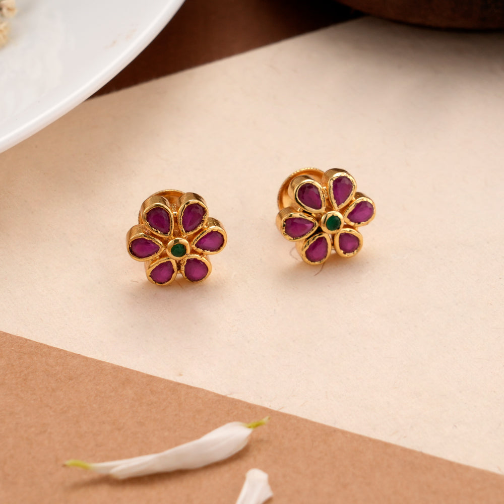 Blossom Ruby Design Golden Kundan Stud