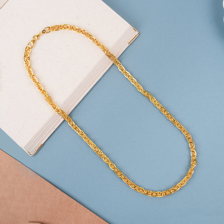 Bold Textured Ring Link Gold Chain for Men