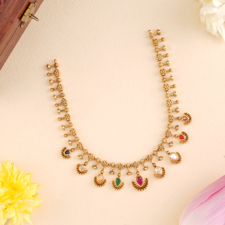 Traditional Navaratna Rain Drops Necklace