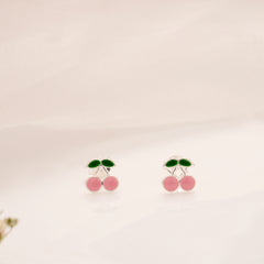 Cute Cherry Enamel Silver Stud
