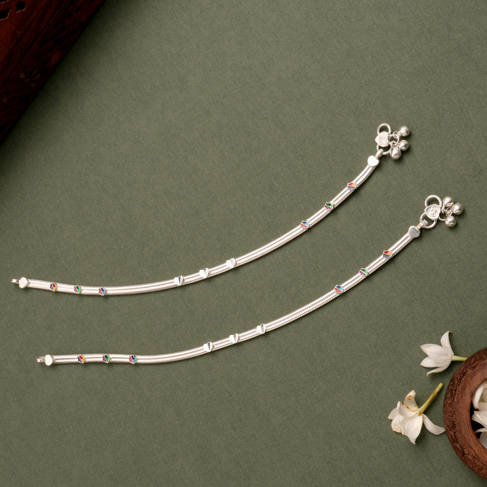 Simple Traditional Heart Silver Anklet