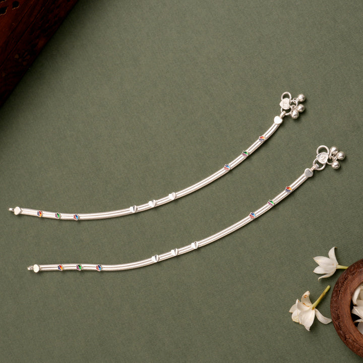 Simple Traditional Heart Silver Anklet