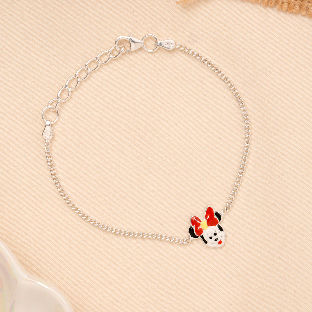 Red Bow Cartoon Girl Baby Silver Bracelet