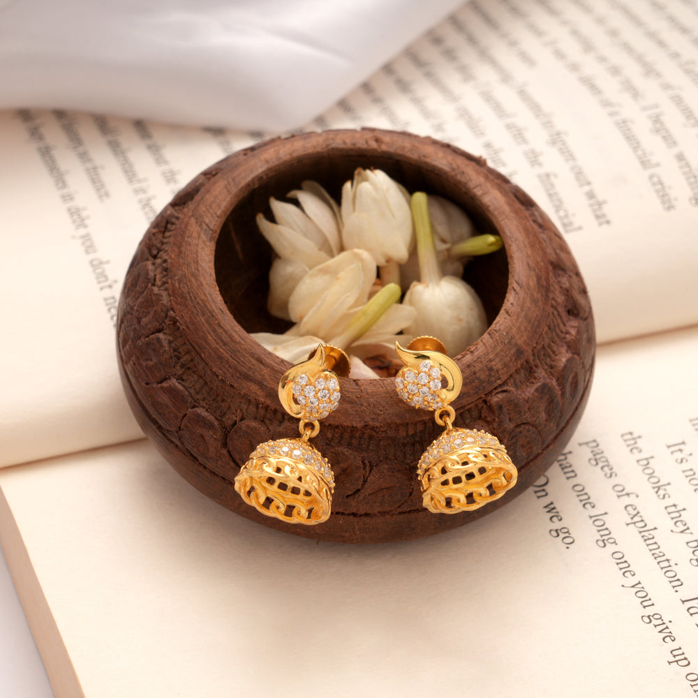 Fancy Heart with Curved Design Golden Jhumkas
